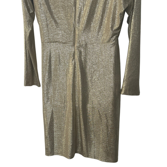 LAUREN RALPH LAUREN WOMENS 16 FAUX WRAP STRETCH COCKTAIL DRESS METALLIC GOLD NEW - Picture 11 of 14